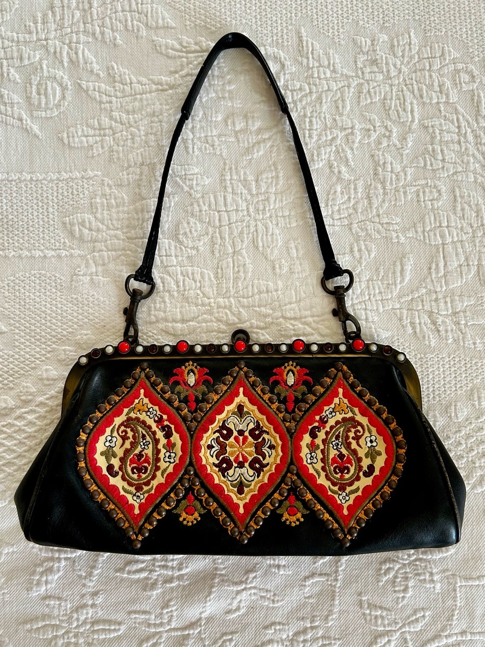 Isabella Fiore Rare Vintage Style Black Beaded Embroidered Clutch Evening Bag